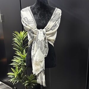 INC Butterfly Scarf,wrap,fringe hem line off-white,lightweight,casual dressy